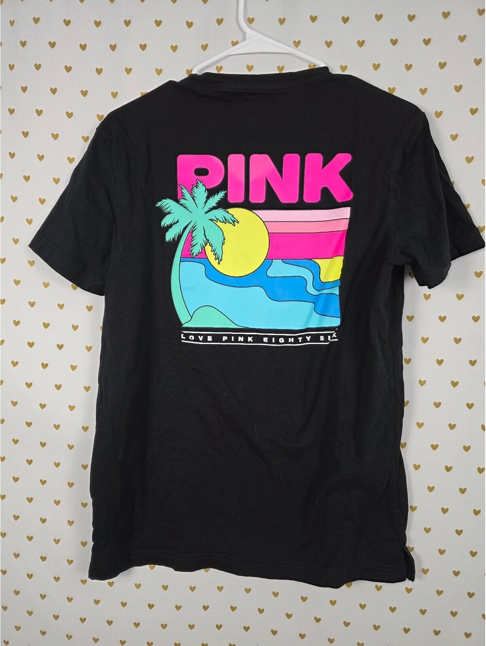 Victorias Secret PINK BEACH logo Tee shirt Black SMALL